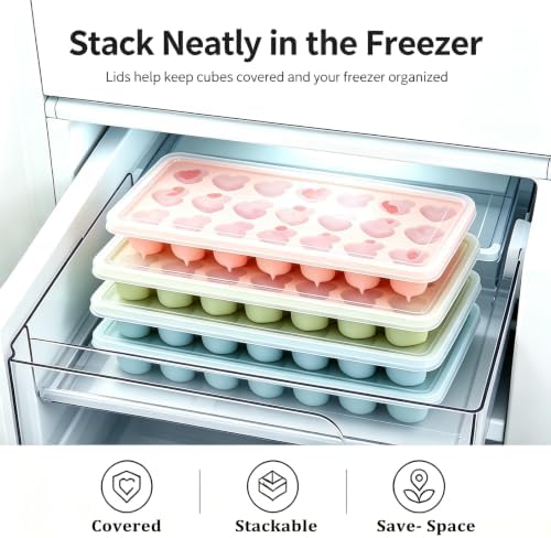 2 Pack Heart-Shaped Ice Cube Trays - 42 Holes Silicone Heart Ice Cube Tray with Lid, BPA Free and Dishwasher Safe, Mini Fun Ice Cube Mold, Easy to Remove (Pink + Blue)