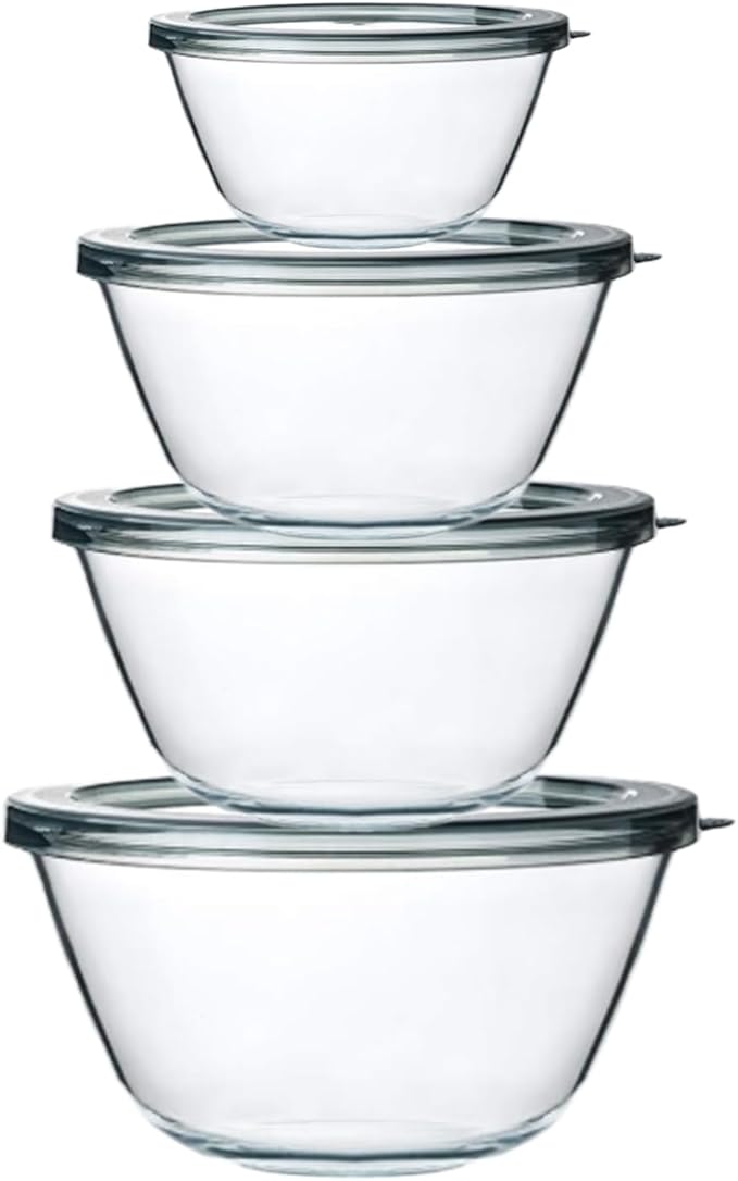 M MCIRCO 4 Packs Glass Mixing Bowls with Lids Set, 0.8/1.7/2.9/4.8 Qt | Glass Bowl Set, Nesting Bowls for Meal Prep, Food Storage, Bowls For Cooking, Baking, BPA Free