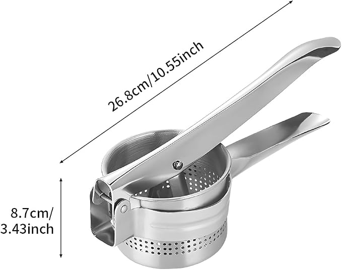 Stainless Steel Potato Ricer, Potato Masher with Ergonomic Handle Heavy Duty Ricer for Mashed Potatoes & Potatoes Press Kitchen Gadget (COLOR:Silver)
