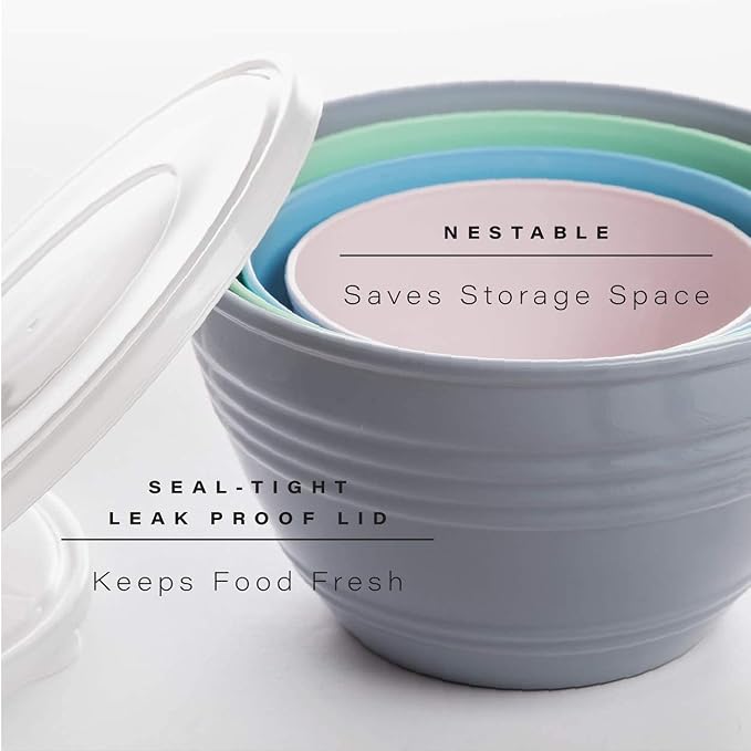 BINO | Mixing Bowl Set with Lids | Versatile Plastic Bowls for Kitchen Mixing, Serving, and Storage - 4-Piece Mixing Bowl Set in Various Sizes | Space-Saving Nesting Design | Dishwasher Safe