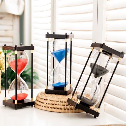 Large Sand Timer, Hourglass Timer 60 Minutes,Vintage Wooden Hour Glass Timer,Modern Home Kitchen Office Decoration (Red)