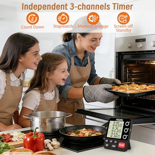 Digital Dual Kitchen Timer, 3-Channel Triple Magnetic Countdown for Cooking