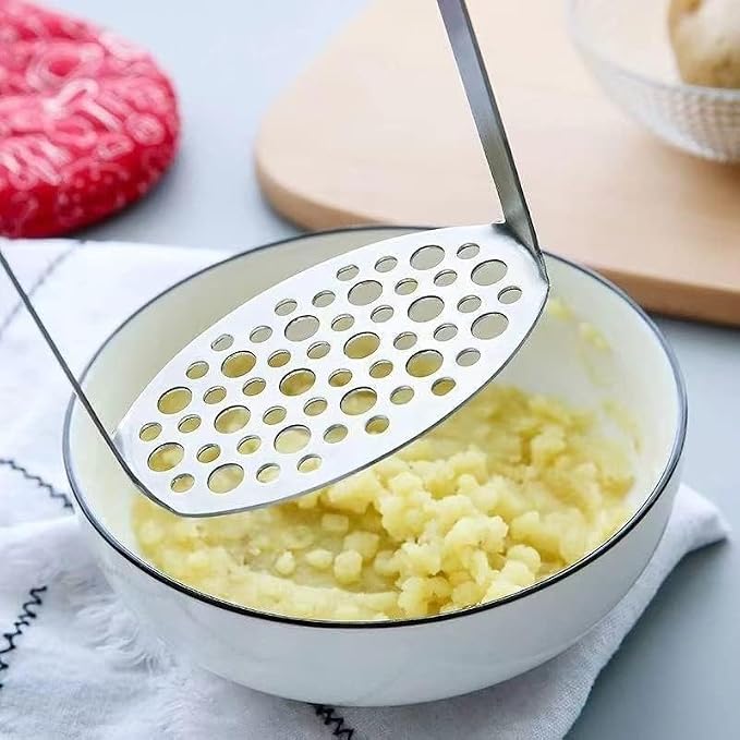Potato Masher, Stainless Steel Integrated Masher Kitchen Tool & Food Masher/Potato Smasher with Crinkle Cutter, Perfect for Bean, Vegetable, Fruits, Avocado, Meat