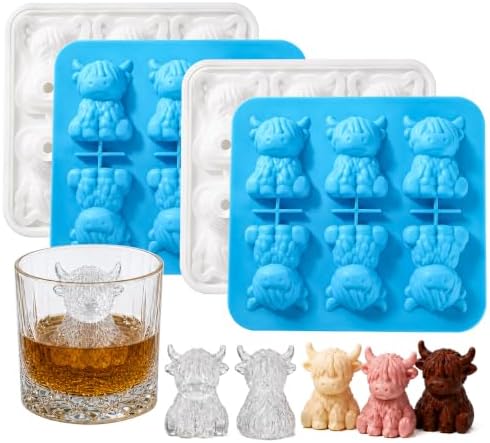 Highland Cow Ice Cube Mold, 3D Two-Part 6-Cavity Mold, 6.3-Inch