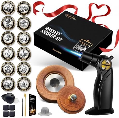 Cocktail Smoker Kit for Whiskey & Drinks with Torch, 22PC Wood Smoker Gift Set for Men - 12 Wood Chip Flavors, Ice Mold, Stone Cubes, Home Bar Accessories for BBQ, Cigars & Party (No Butane)