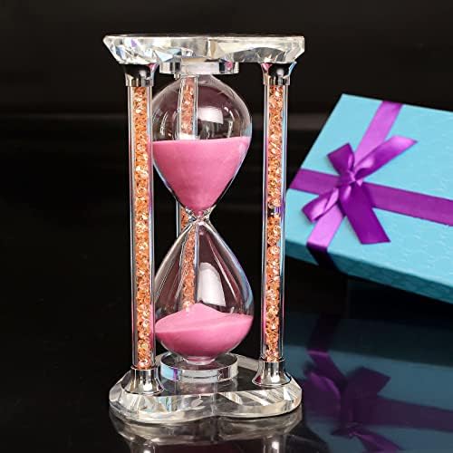 60 Minutes Sand Timers,Heart Shaped Crystal Hourglass, Sand Clock with Gift Box (Pink)