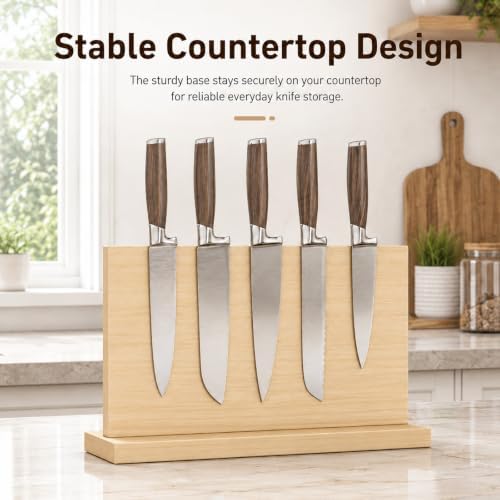 THMINS Wooden Magnetic Knife Holder, 16 x 9 Inch Countertop Knife Block