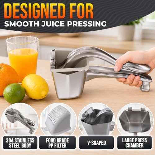 Manual Lemon Squeezer, Citrus Juicer Hand Press, 304 Stainless Steel