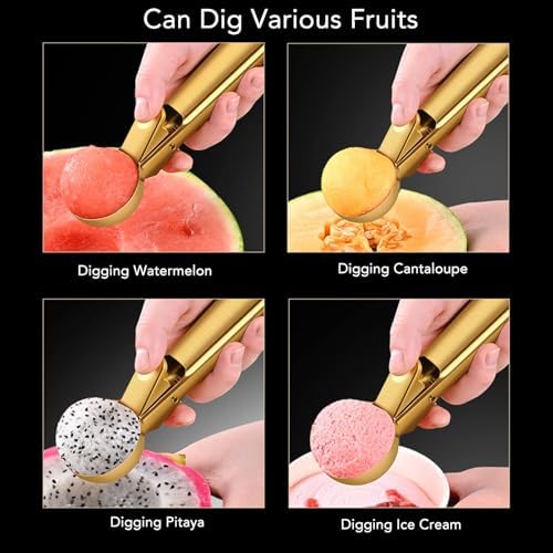 Ice Cream Scoop, Ice Cream Scooper Stainless Steel Ice Cream Ball Spoon for Fruit Frozen Yogurt Ice Cream Scoops gold ice cream scoop (Gold)