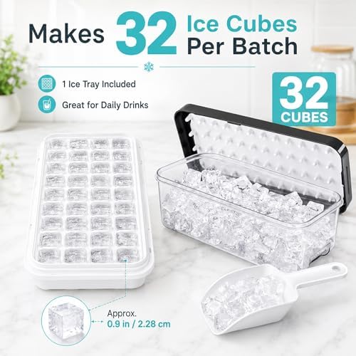 Ice Cube Trays for Freezer with Stackable Design & Lid – Quick-Release Ice Trays for Freezer with Lid and Bin, Perfect Ice Cube Maker for Whiskey, Cocktails – BPA-Free Ice Bin for Freezer Storage