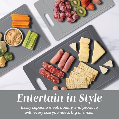 COOK WITH COLOR Non-Slip Cutting Board Set – Kitchen Essentials with Easy Grip Handle for Meat, Veggies, and Fruits, 4 Cutting Boards, Gray-New