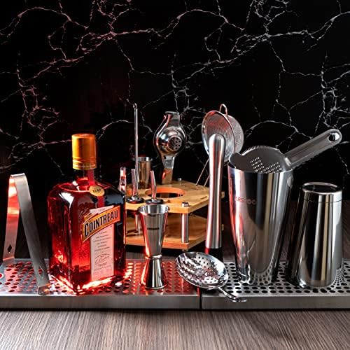 Bartender Kit: 18-Piece Stainless Steel Cocktail Shaker Set | Premium Professional Bar Tools with Rotating Bamboo Stand | Boston Shakers & Strainers (Julep, Mesh, Hawthorn) | ARSSOO Home Drink Mixing