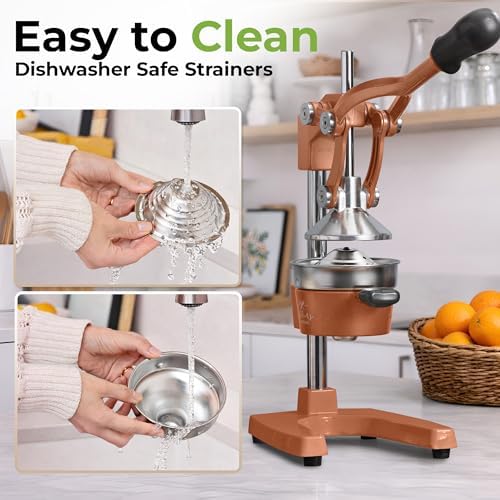 Zulay Kitchen Cast Iron Juicer - Heavy Duty Orange Juicer with Detachable Strainers for Easy Cleaning, Citrus Press for Citrus Fruits, Perfect for Bartenders, Juice Lovers & Health Enthusiasts