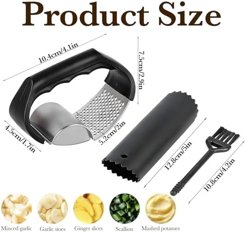 Garlic Press Rocker Stainless Steel Garlic Rocker 2-in-1 Garlic Cutter Garlic Cradle Garlic Press Rocker Kitchen Aid, Small Garlic Grater for Effortless Chopping
