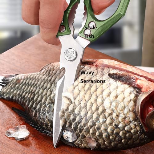 Kitchen Scissors 3.5mm Thick Blade, Heavy Duty All-Metal Shears for Cutting Poultry Bones & Meat, Ergonomic Non-Slip Handle, 5-in-1 with Bottle Opener & Fish Scaler, Rust-Proof and Dishwasher Safe