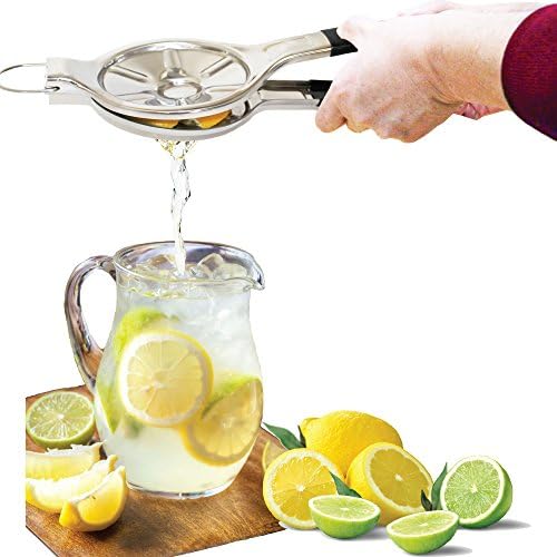 [Free Citrus Tap Gift] EcoJeannie Jumbo Size FLAT PRESS 100% Stainless Steel Lemon Squeezer for Pressing Lemon-half FLAT, Silicone Handle (LS0003S)