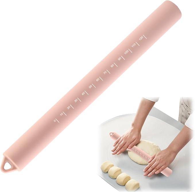 Non Stick Dough Roller Pins for Baking,Silicone Rolling Pin with Steel Core 10.39"/26.4cm (Pink)