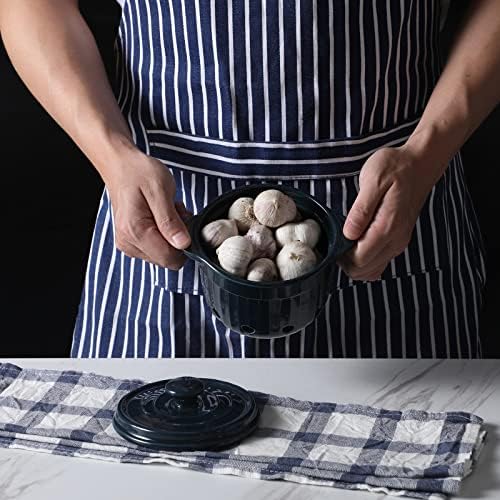 Ceramic Garlic Keeper with Lid, (Navy)
