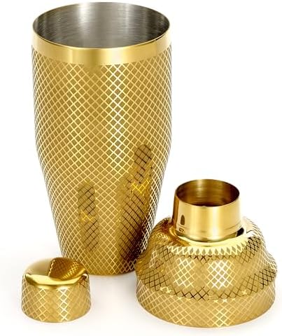 Barfly 3-Piece Diamond Lattice Etch Japanese Cocktail Shaker Set (24 Oz/700ml), Gold Plated