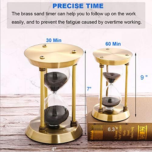 SuLiao Hourglass 30 Minutes Sand Timer, Antique Brass Black Sand Clock Stand, Unity Metal Sand Watch 30 Min, Unique Vintage Small Glass Sandglass for Home, Desk, Office Decorative