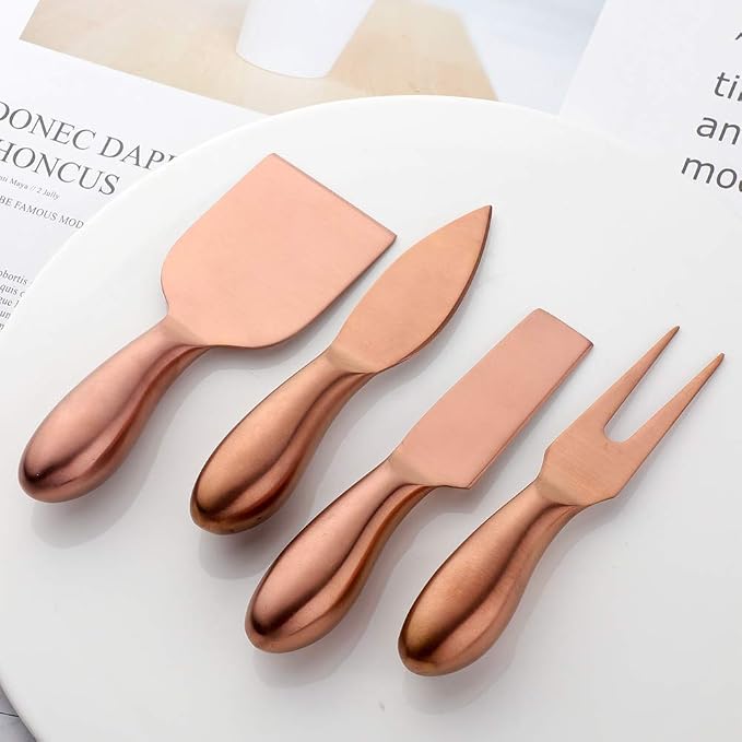Cheese Knife Set，Stainless Steel Cheese Tool，Ergonomic Design&Easy To Use， for Birthday/Parties/Wedding/Bridal Shower/Housewarming and Anniversary (rose gold*case)