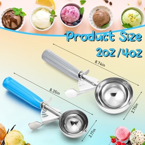 Reallnaive 2 Pcs Ice Cream Scooper with Trigger, 2 Oz+4 oz, Blue and Gray