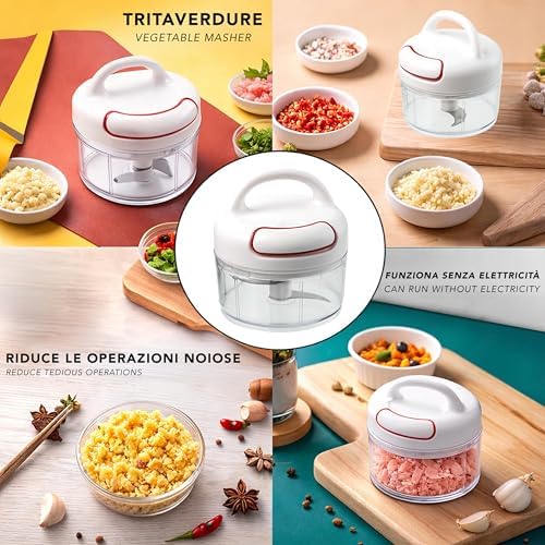IPEA Manual Multifunctional Onion Chopper - Stainless Steel Blades + Handle - Mini Vegetable Cutter for Cutting and Chopping Garlic, Onions, Vegetables, Herbs