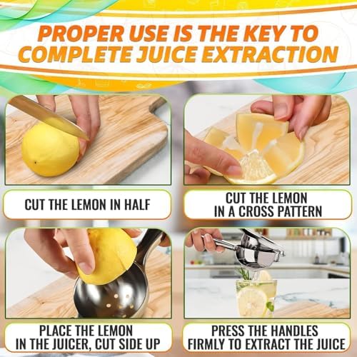Stainless Steel Lemon Squeezer, 8.3 Inch Manual Hand Juicer (Silver)