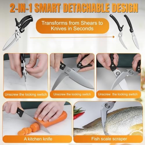 Poultry Shears Heavy Duty Professional, Kitchen Shears for Poultry,Turkey, Chicken & Bone Cutting, Multi-purpose kitchen Scissors Spring-Loaded, Dishwasher Safe, Meat Shear with Non-Slip Handle, Black