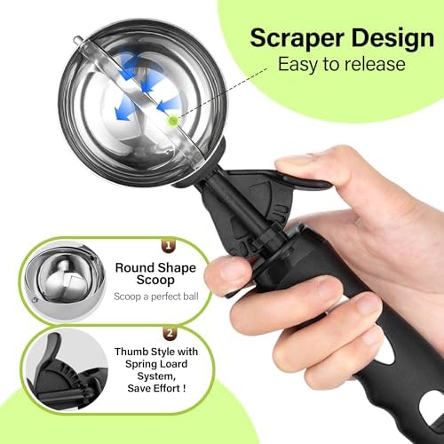 Ice Cream Scoop with Trigger, 6 Tbsp Cookie Scoop for Baking, 3 Oz Cookie dough Scooper, Large Ice Cream Scooper, Stainless Steel Portion Scoop, 90 ml