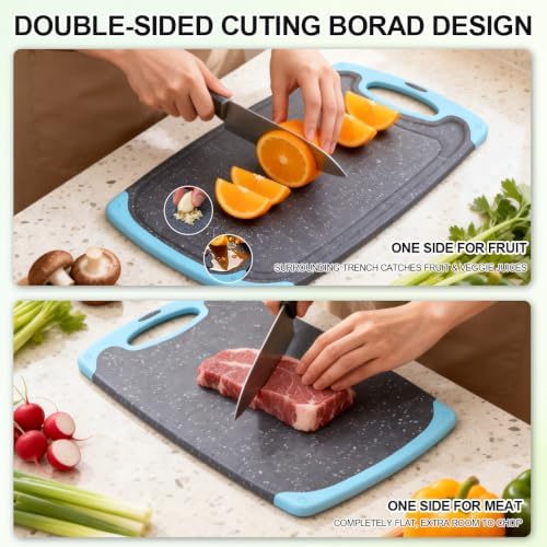 Plastic Cutting Boards for Kitchen non BPA, 3 Pieces, Dishwasher Safe, Aqua