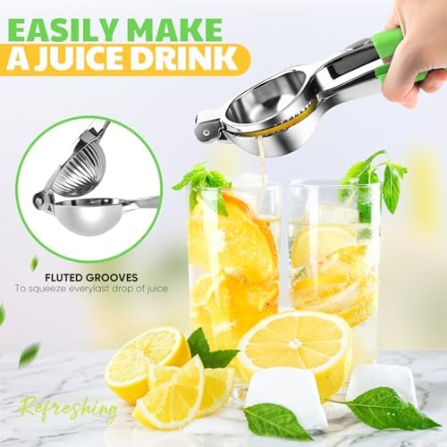 Lemon Squeezer Large, Lemon Squeezer Juicer Stainless Steel, Heavy Duty Manual Citrus Juicer Hand Press, Kitchen Tools Lime Squeezer Bar Tool, Easy to Clean Metal Lemon Hand Press