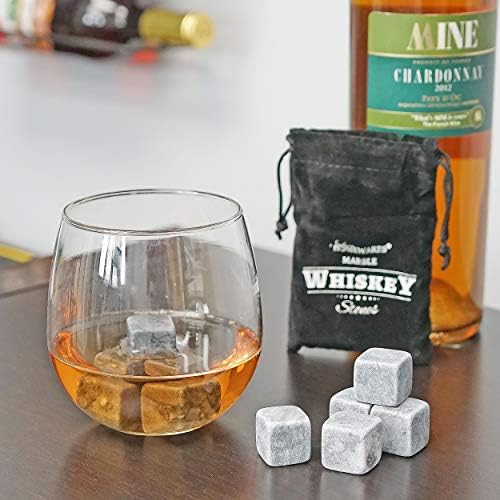 Marble Whiskey Stones – Natural Reusable Chilling Rocks for Whiskey & Bourbon, Silver Finish, One Size