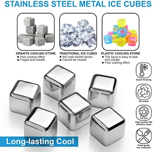 Personalized Whiskey Stone Set, Custom Whiskey Stone Box, Stainless Steel Ice Cube - Crown Leaf Design
