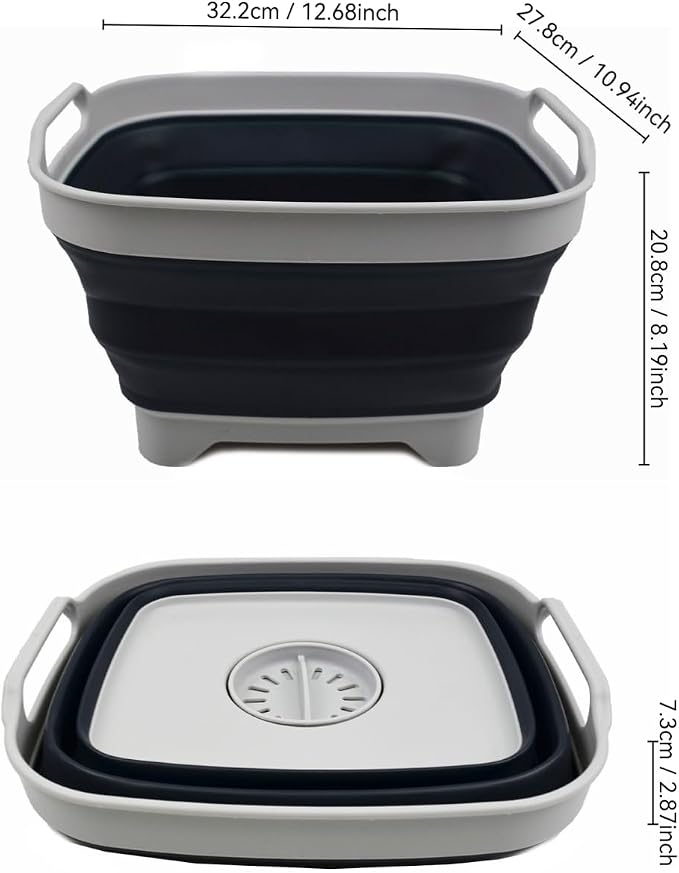SAMMART 7.5L (2 Gallons) Collapsible Dishpan with Draining Plug - Foldable Washing Basin - Portable Dish Washing Tub - Space Saving (Grey/Slate Grey, 1)