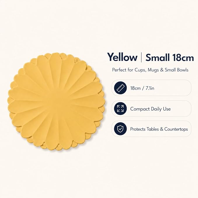 Heat-Resistant Silicone Trivet Mats, Non-Slip Hot Plate Holder for Kitchen Countertops & Dining Table, Reusable Pot Holder Pad with Secure Grip, Dishwasher Safe (Yellow, Diameter: 18cm/7.09")