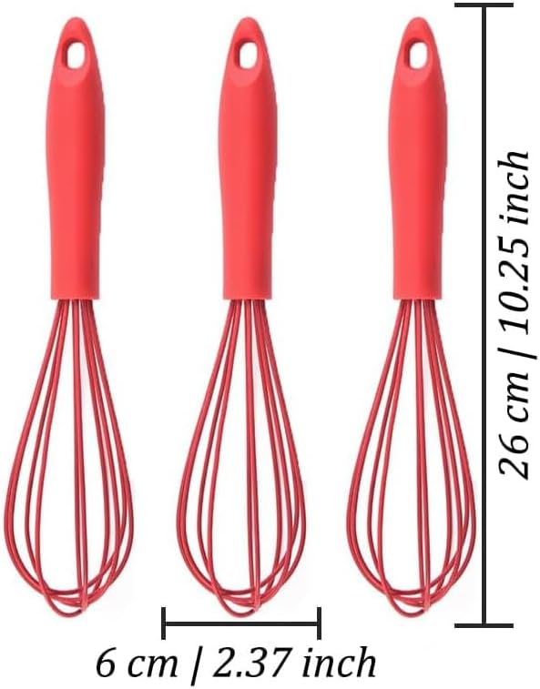Silicone Whisk, 16 Piece Commercial Non-Scratch Balloon Wire Whisk for Cooking, Manual Red Egg Beater Milk Frother Coffee Whisks, Suitable for Blending, Whisking, Beating and Stirring