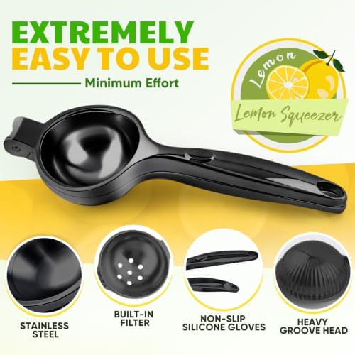 Lemon Squeezer Large, Lemon Squeezer Juicer Stainless Steel, Heavy Duty Manual Citrus Juicer Hand Press, Kitchen Tools Lime Squeezer Bar Tool, Easy to Clean Metal Lemon Hand Press