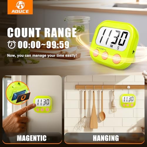 AOUCE Digital Kitchen Timers for Cooking, Timer for Kids 12 Pack Green