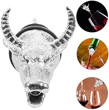 Silver Bull Head Wine Pourer Stopper for Home Bar Use