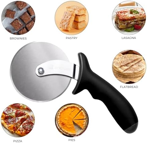 Linoroso Pizza Cutter Wheel, Durable Stainless Steel 4-Inch Pizza Wheel Cutter with Comfortable Safety Handle, Pizza Slicer Wheel for Cutting Through Pizza, Crust, Pie, Brownie, Flatbread, Black