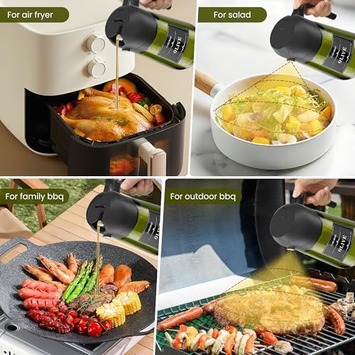 Oliver Oil Sprayer Dispenser for Cooking Bottle 16oz Green Glass 2pcs Black