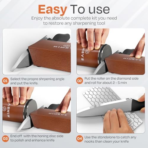 Rolling Knife Sharpener Kit with Diamond & Ceramic Sharpening System – 1000# Grit Whetstone, 15° & 20° Magnetic Angles, Non-Slip Base, Professional Sharpening Kit for Kitchen & All Blade Types
