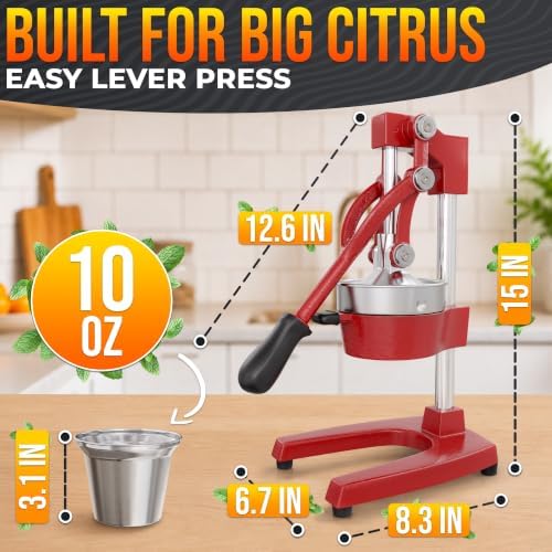 Cast Iron Juicer Hand Press, Heavy-Duty Squeezer (Red)