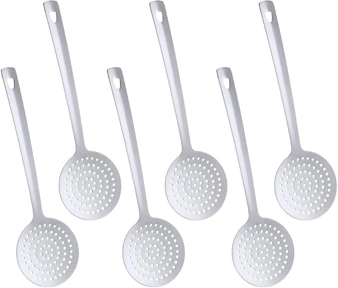 6 Pcs Silver Skimmer Spoon, Stainless Steel Titanium Plated Slotted Ladle Spoon Set Multi-functional Hot Pot Fat Strainer, Kitchen Cooking Utensil Dishwasher Safe(13 inches/33cm)