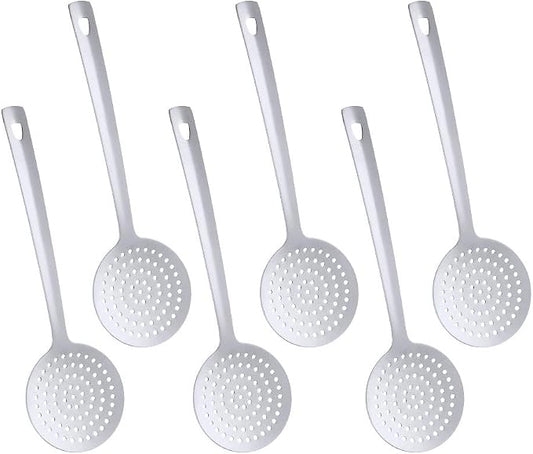 6 Pcs Silver Skimmer Spoon, Stainless Steel Titanium Plated Slotted Ladle Spoon Set Multi-functional Hot Pot Fat Strainer, Kitchen Cooking Utensil Dishwasher Safe(13 inches/33cm)