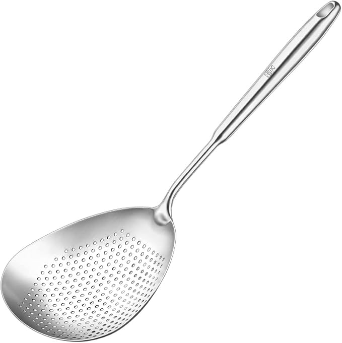 SiXi SS 304 Stainless Steel Kitchen Skimmer Slotted Spoon,Strainer Ladle with Handle for Pasta,Spaghetti,Frying Food and noodles Colander