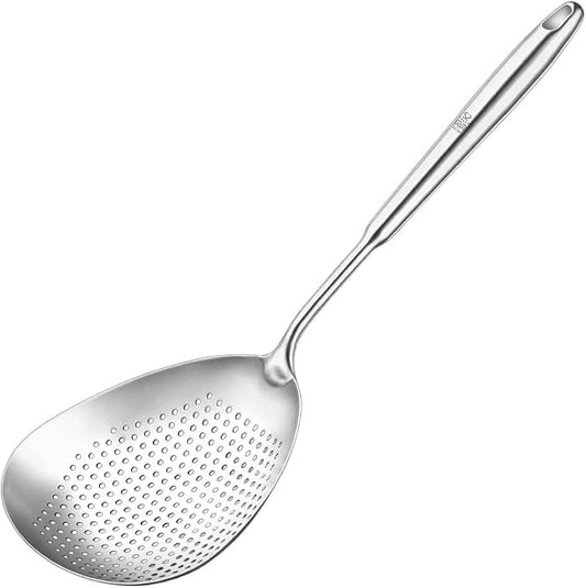 SiXi SS 304 Stainless Steel Kitchen Skimmer Slotted Spoon,Strainer Ladle with Handle for Pasta,Spaghetti,Frying Food and noodles Colander