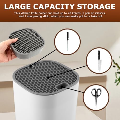 1 Kitchen Knife Block with 1 knife sharpener, Kni-fe Block without Knives, Large Volume Detachable Kni-fe Holder with Scissors Slot, Easy to Clean(COLOR:as shown)