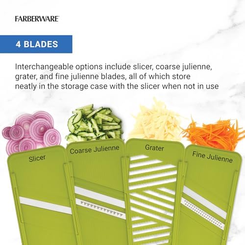Farberware Professional Mandoline Slicer with Storage Case, White and Green